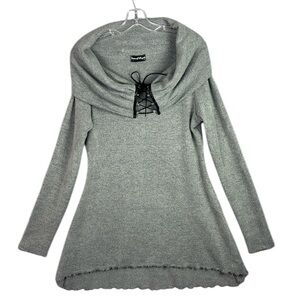 Union of Angels Dress Small Wool Cowl Neck Long Sleeve Leather/Tie Detail